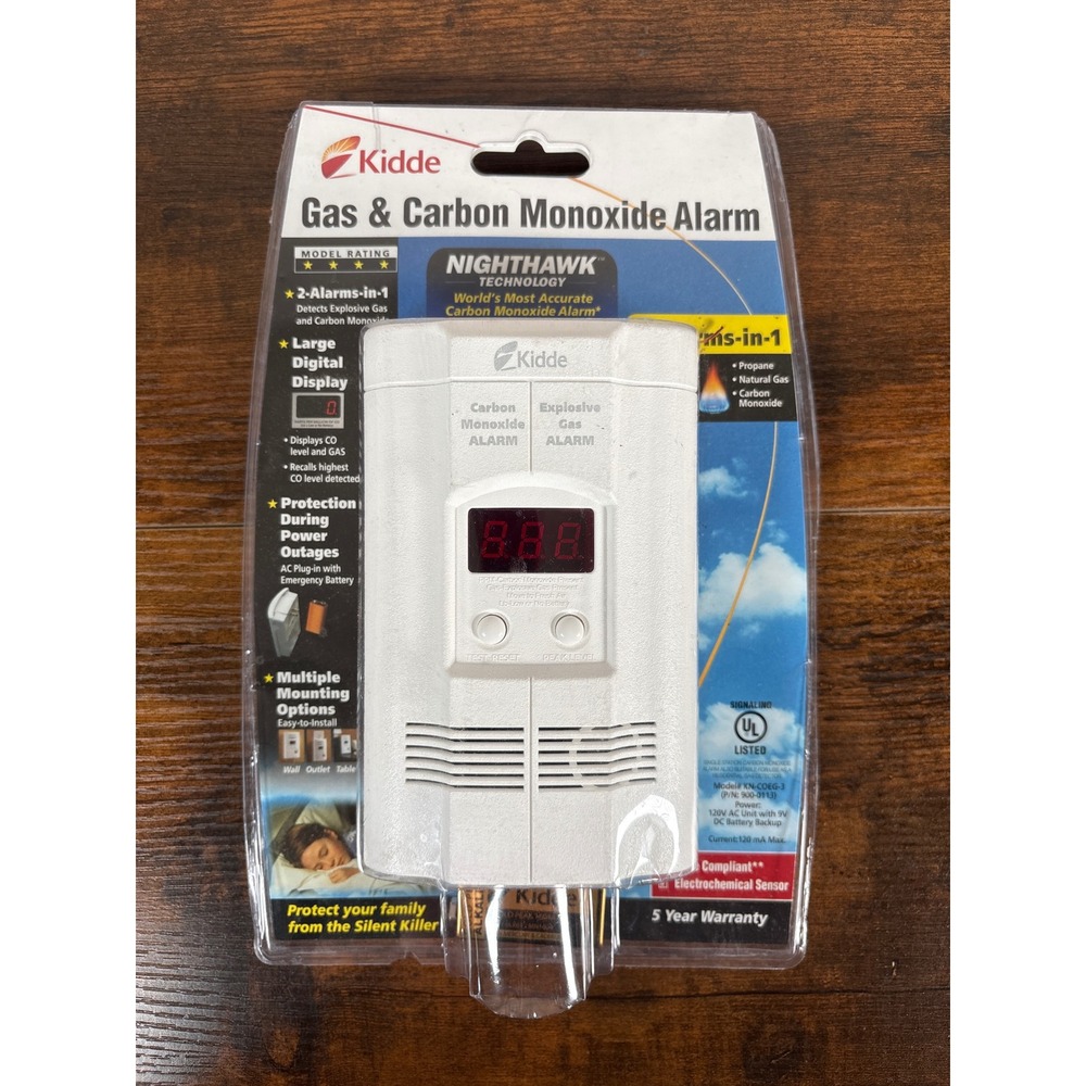 Kidde Nighthawk KN-COEG-3 Gas and Carbon Monoxide Detector Alarm AC Plug-In New